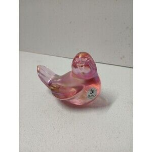 Vintage Fenton Pink Iridescent Art Glass Bird Figurine Sparrow Song Bird